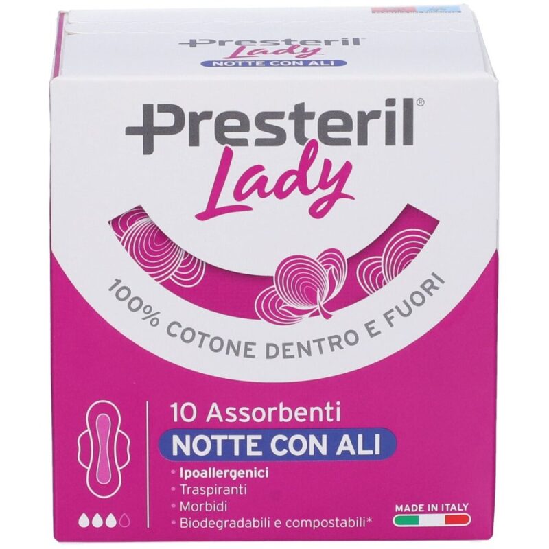 Lady Presteril Pura Protezione Notte con Ali, 10 Assorbenti